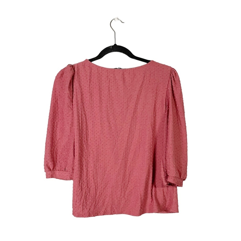 W5 Pink 3D Polka Dot Statement Sleeve Faux Knit Waist Boho Blouse Size Medium - Picture 2 of 5